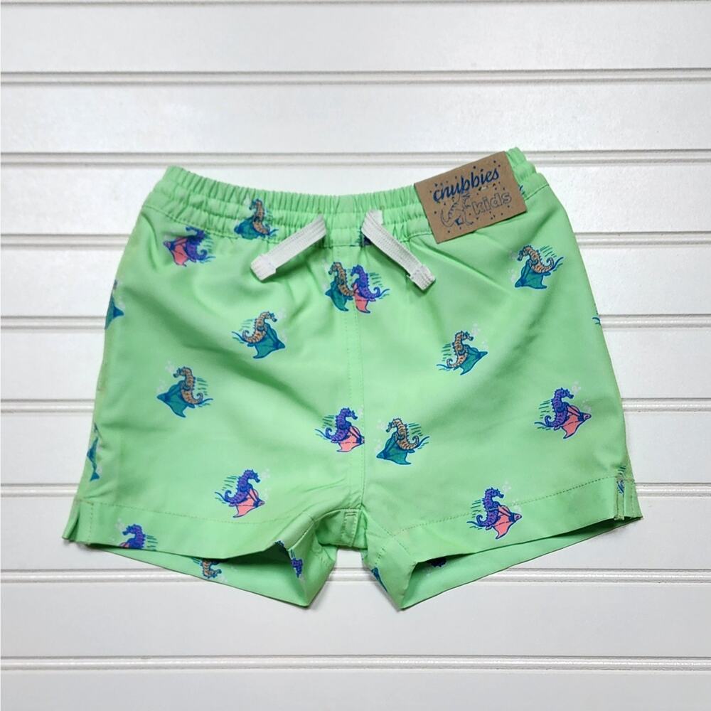 NWT Chubbies The Seahorsin' Arounds Toddler Swim Trunks Size 3T Green
